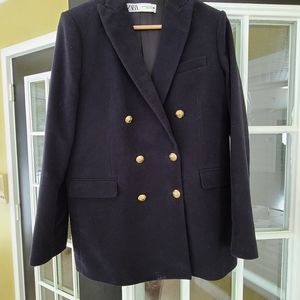 ZARA Double Breasted Blazer Navy Medium